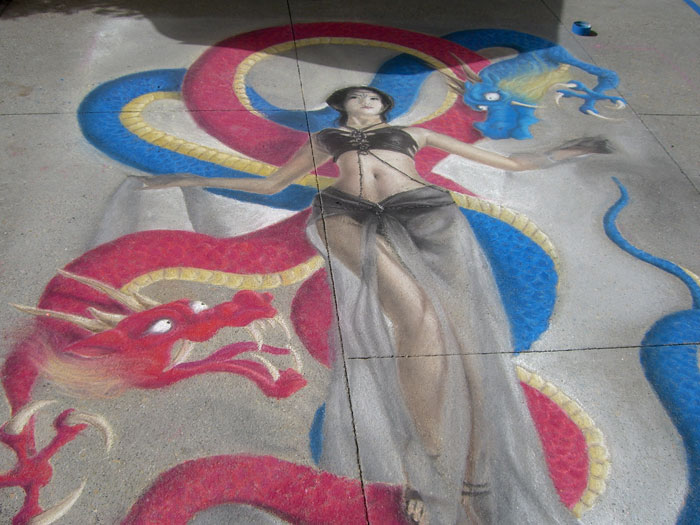Woman and dragons with Chalk