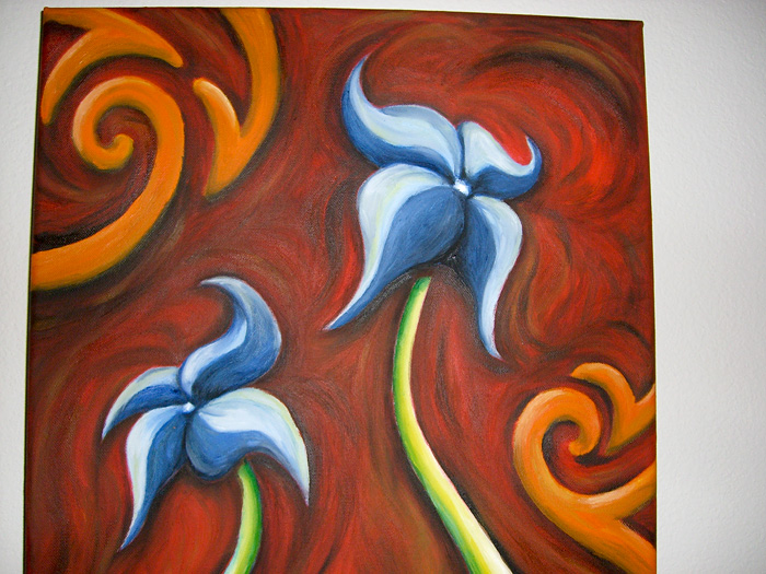 flower painting with dark swirls Flower swirls painting