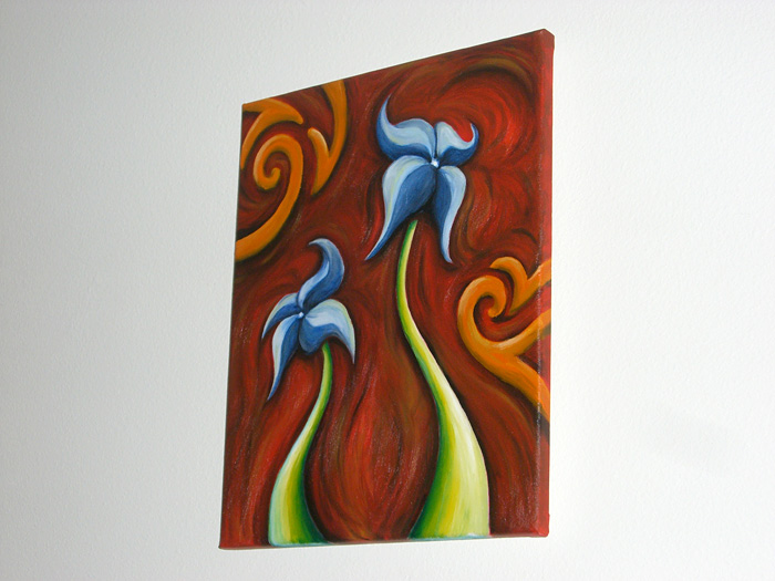 flower two painting with glossy finish, on wall flower two painting swirls on wall