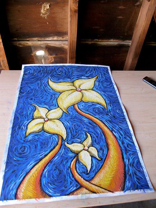 Flower Drawing with Chalk by Henry Colchado