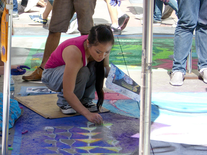 Miho drawing with Chalk
