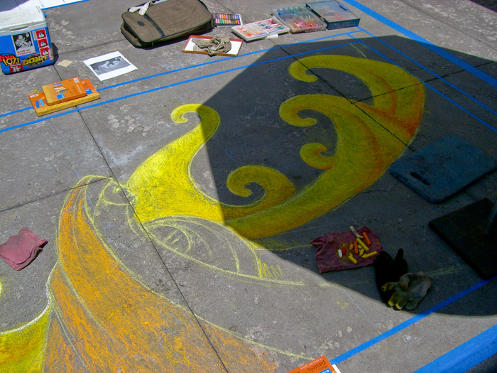 chalk drawing - Mother Child - outline