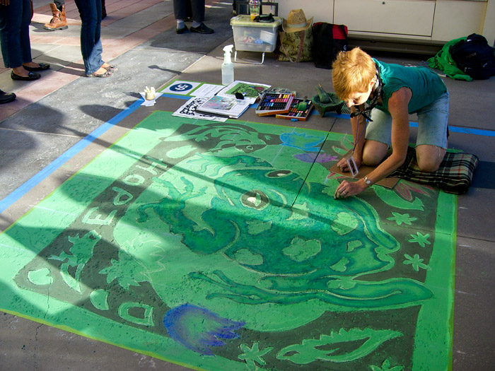 Chalk mural - green frog
