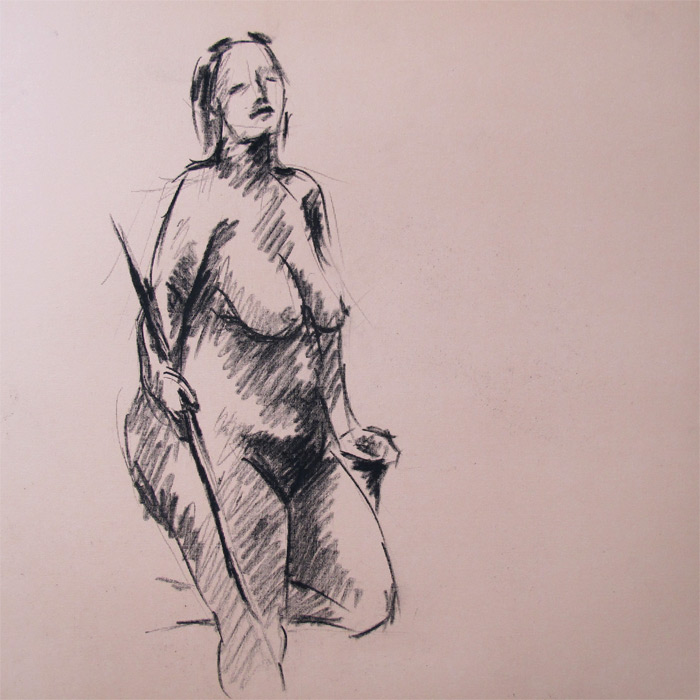 Henry Colchado - figure drawing - woman with stick