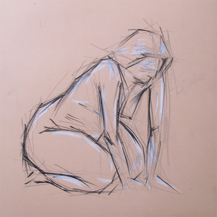 Henry Colchado - block drawing sketch - woman on her knees